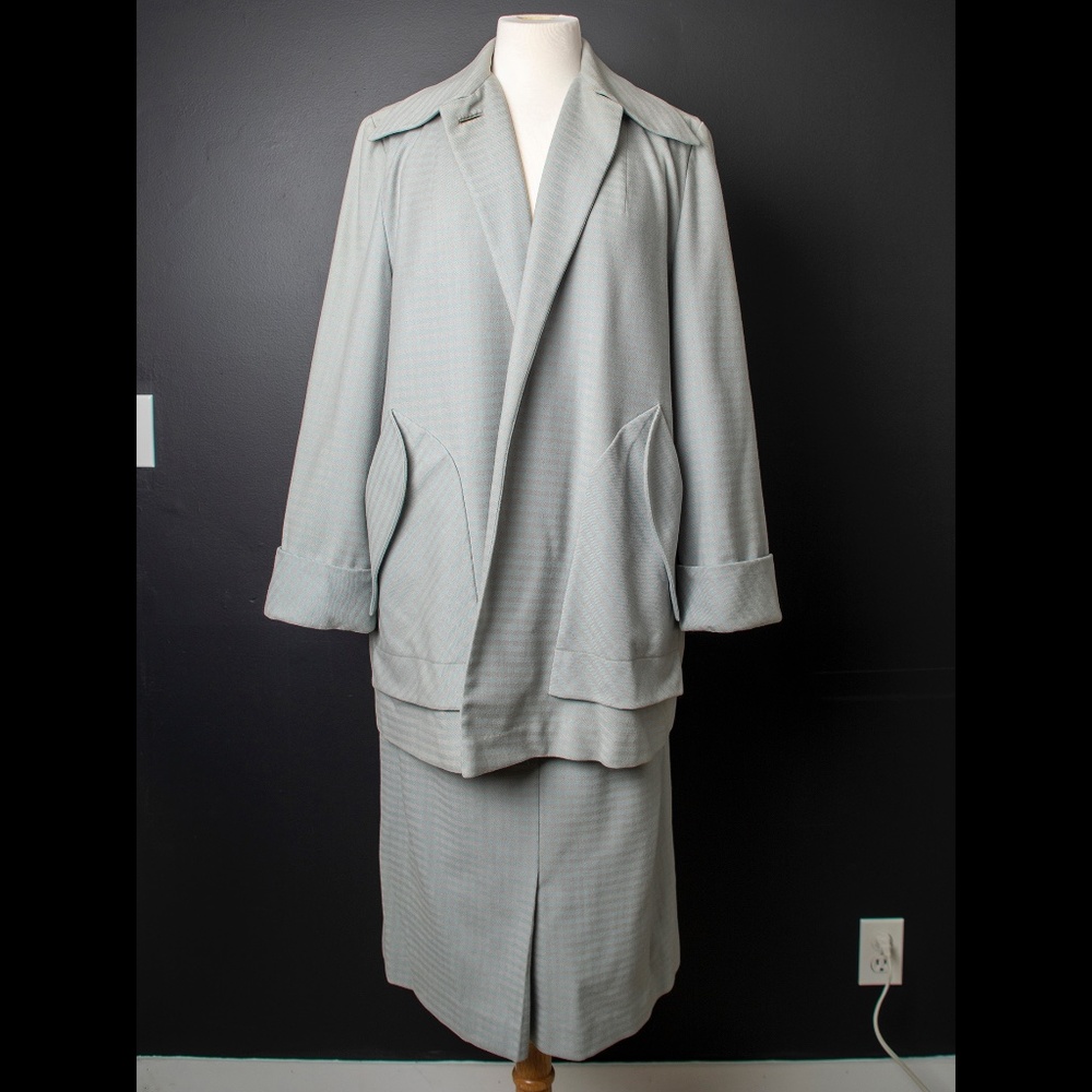 50s Dress Suit Horizontal Blue Mauve Stripe - Picture 2 of 12